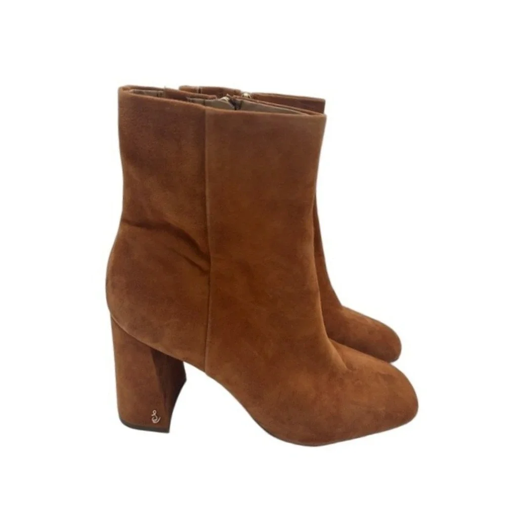 Sam Edelman Ankle Boots Women's Size 10 W Wide Brown Tobacco Suede Block Heel